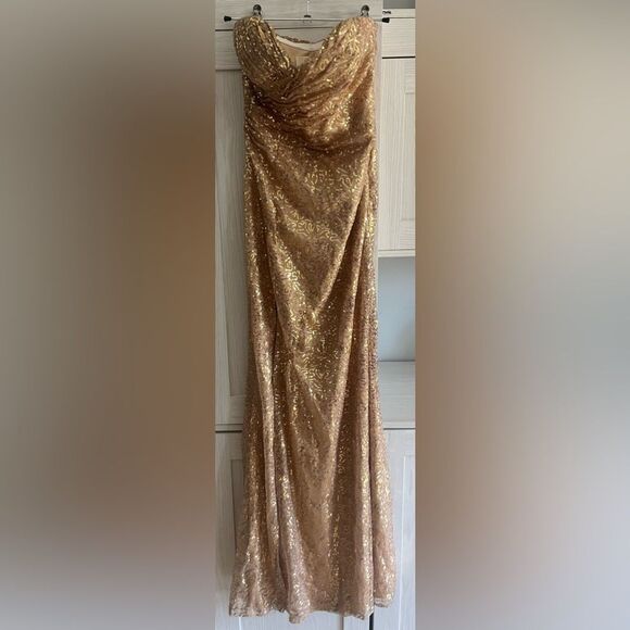 Aspeed Belle Inspired Gold Sequin Hand Beaded Strapless Prom Dress Size S - Picture 1 of 8
